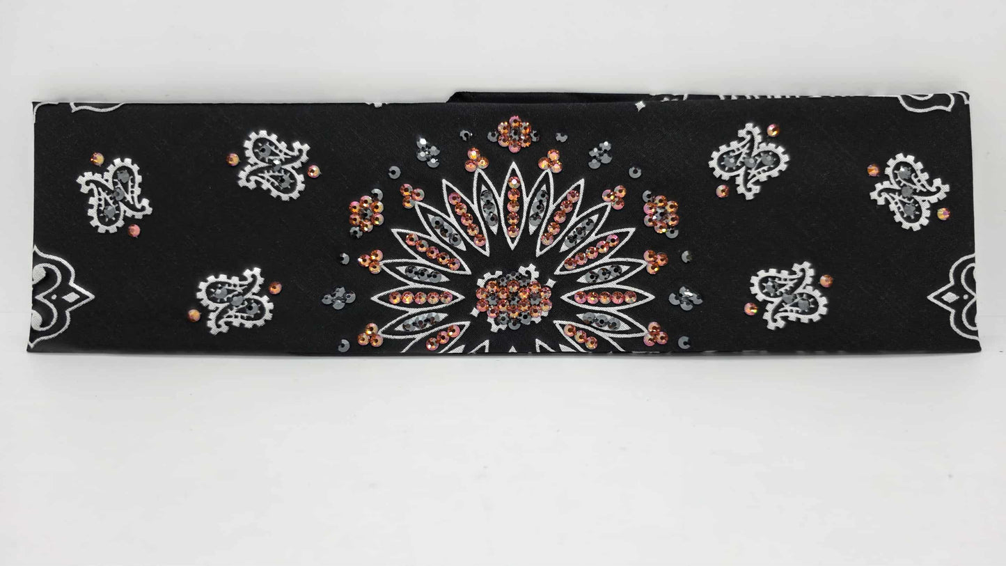 EXTRA BLING - Black Paisley Bandana with Lava and Black Austrian Crystals (sku6420)