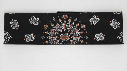 EXTRA BLING - Black Paisley Bandana with Lava and Black Austrian Crystals (sku6420)