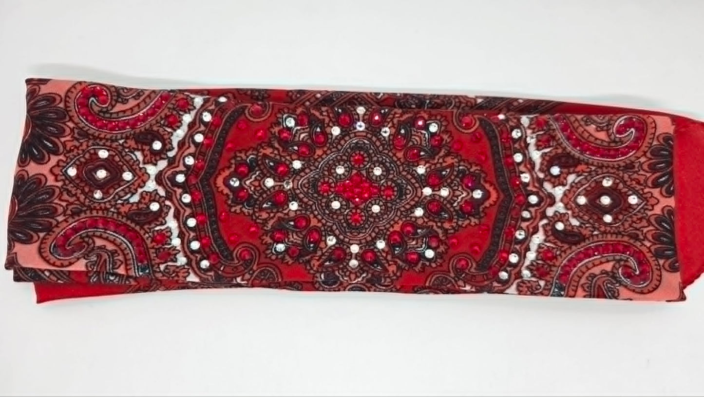 Long Red Scarf with Red and Diamond Clear Austrian Crystals (LS30005)