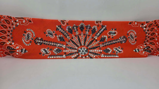 Super LeeAnnette Orange Paisley Bandana with Black and Diamond Clear Austrian Crystals (S48169)