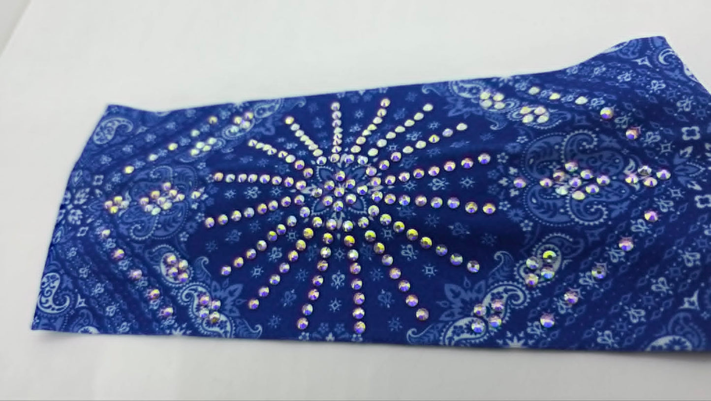 Stretchy Headband Blue with Aurora Borealis Crystals (Sku5475)