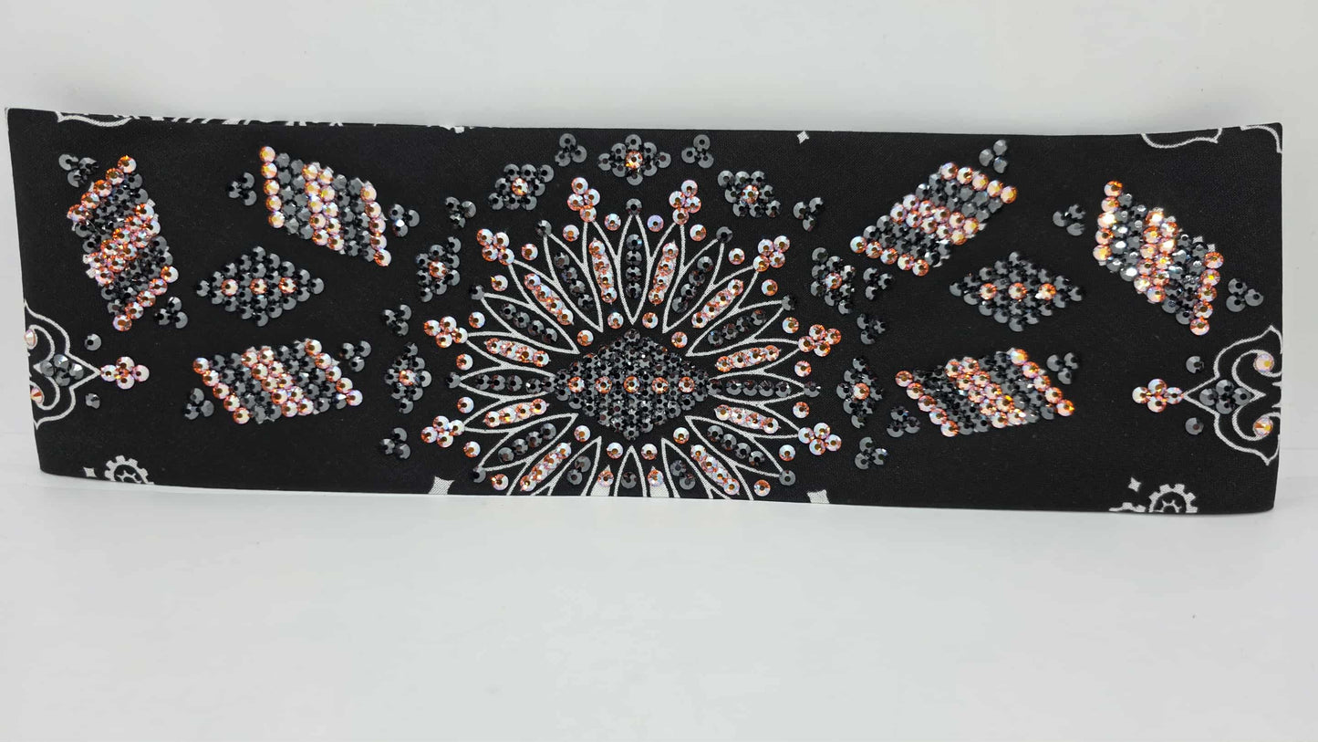 Super LeeAnnette Black Paisley Bandana with Sun Shimmer and Black Austrian Crystals (Sku4486)