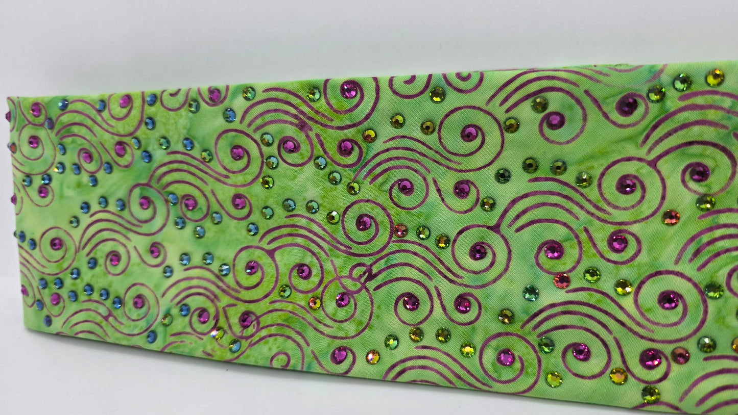 EXTRA BLING - Fuchsia Wisps on Lime Green Bandana with Fuchsia and Vitrail Austrian Crystals (E60111)