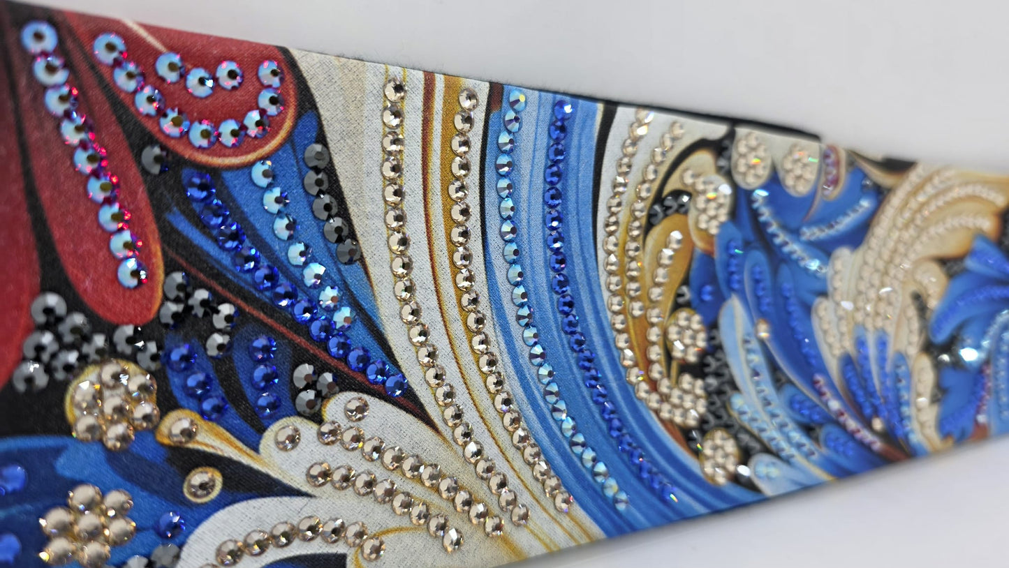 Super LeeAnnette Printed Flower Bandana with Blue, Blue Shimmer, Red Shimmer, Honey and Black Austrian Crystals (sku40148)