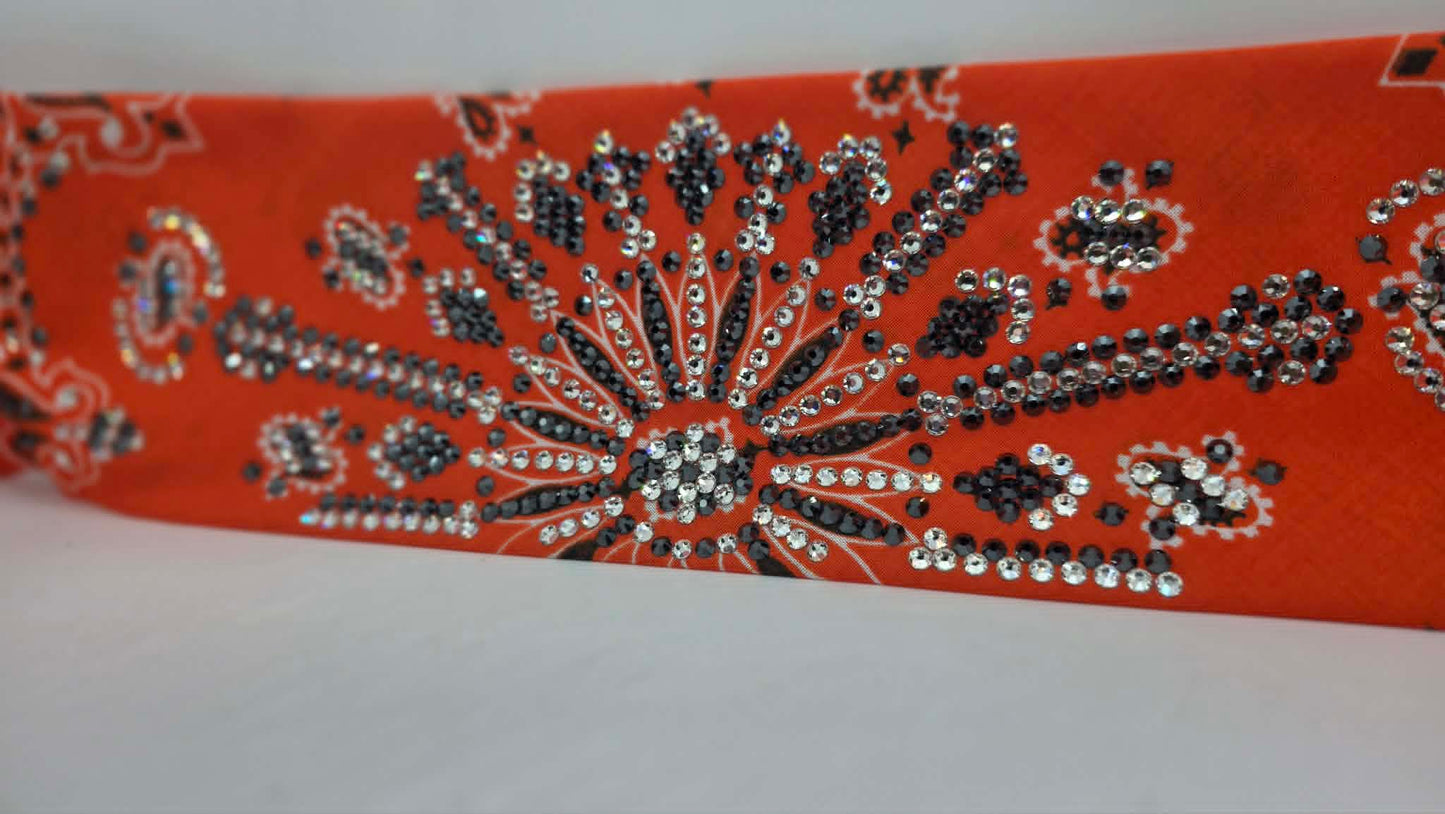 Super LeeAnnette Orange Paisley Bandana with Black and Diamond Clear Austrian Crystals (S48169)
