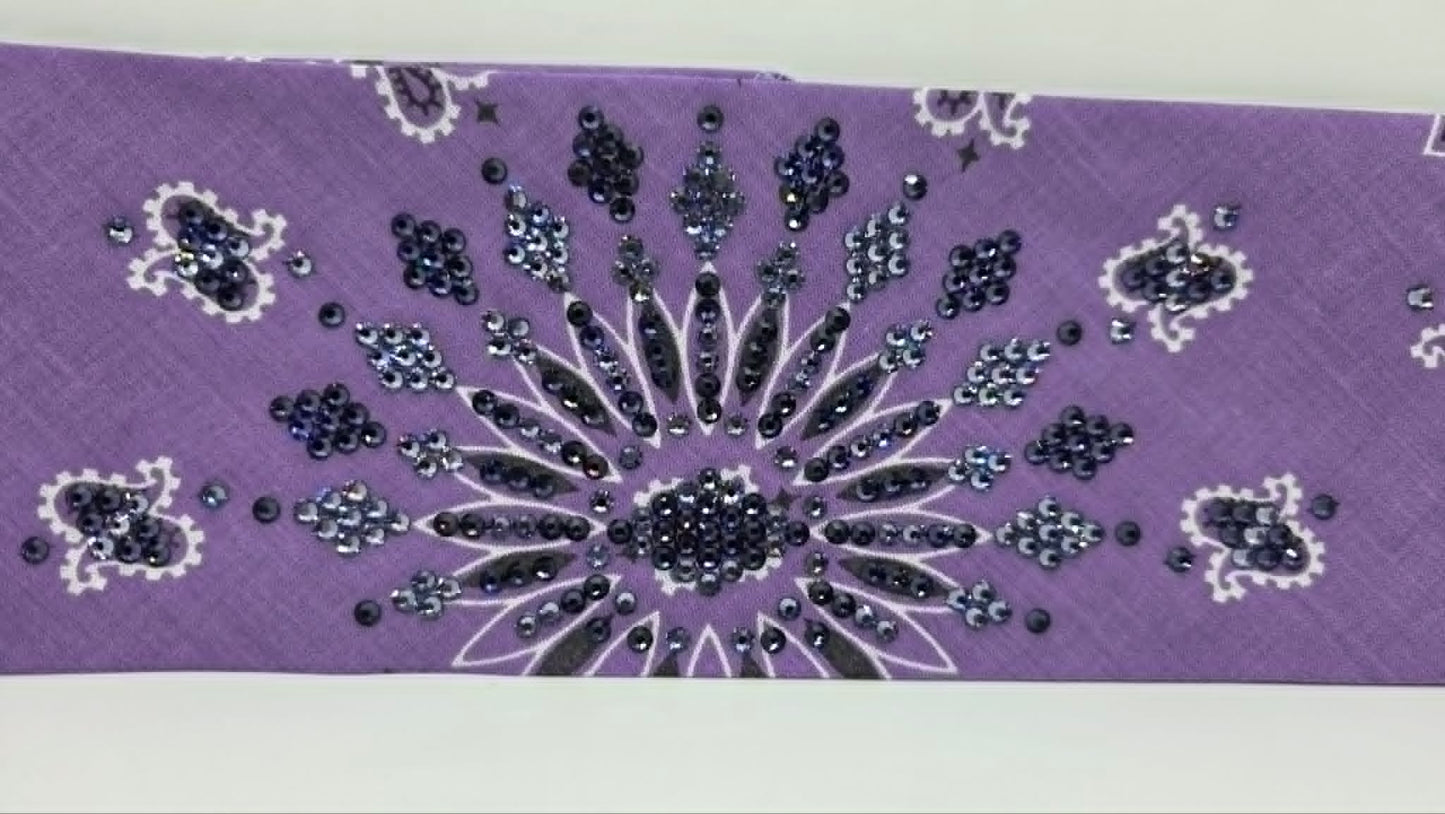 LeeAnnette Lavender Paisley Bandana with Purple Velvet and Lavender Austrian Crystals (L40267)