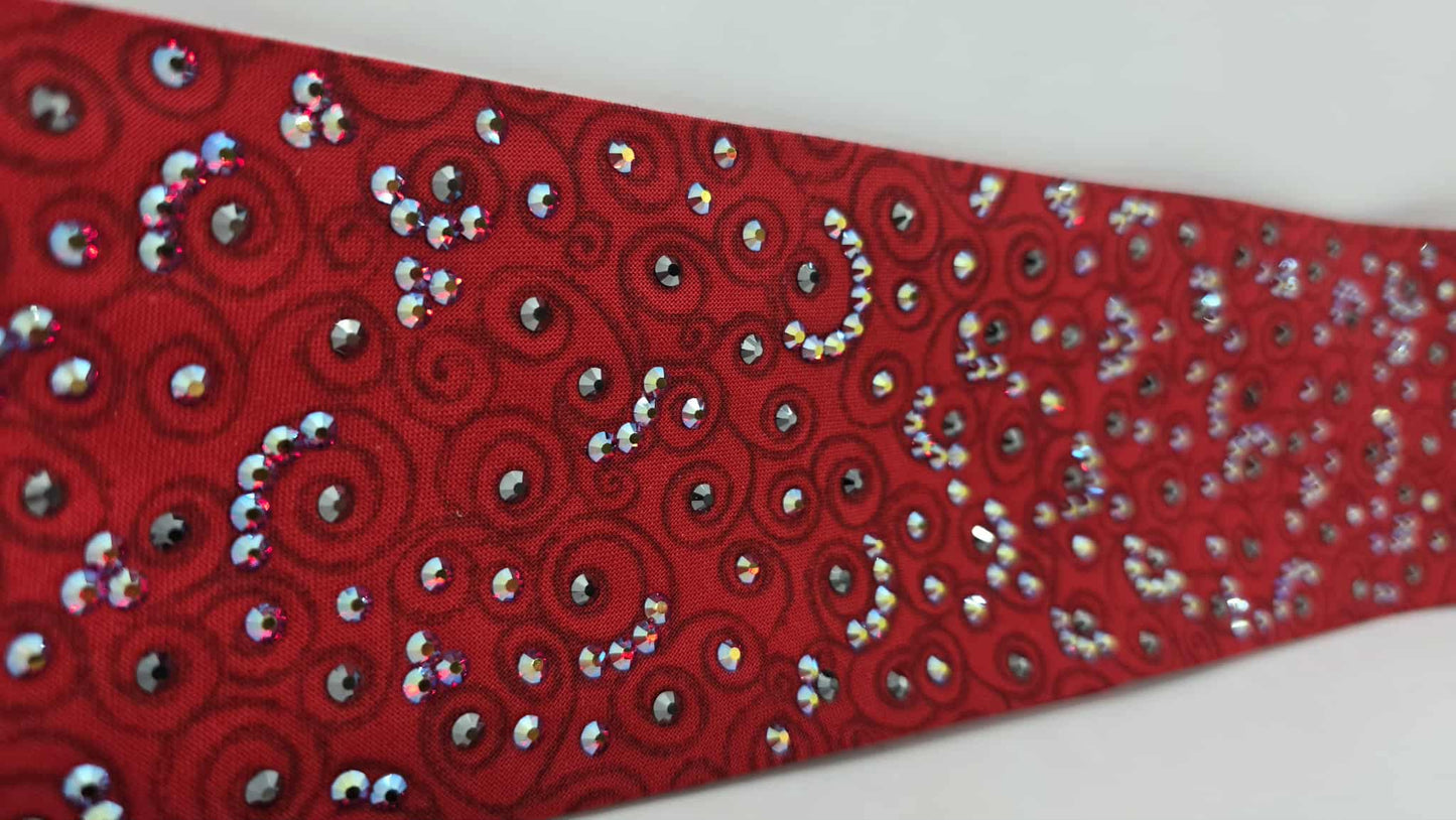 LeeAnnette Red Scrolls Bandana with Red Shimmer and Black Austrian Crystals (sku40100)