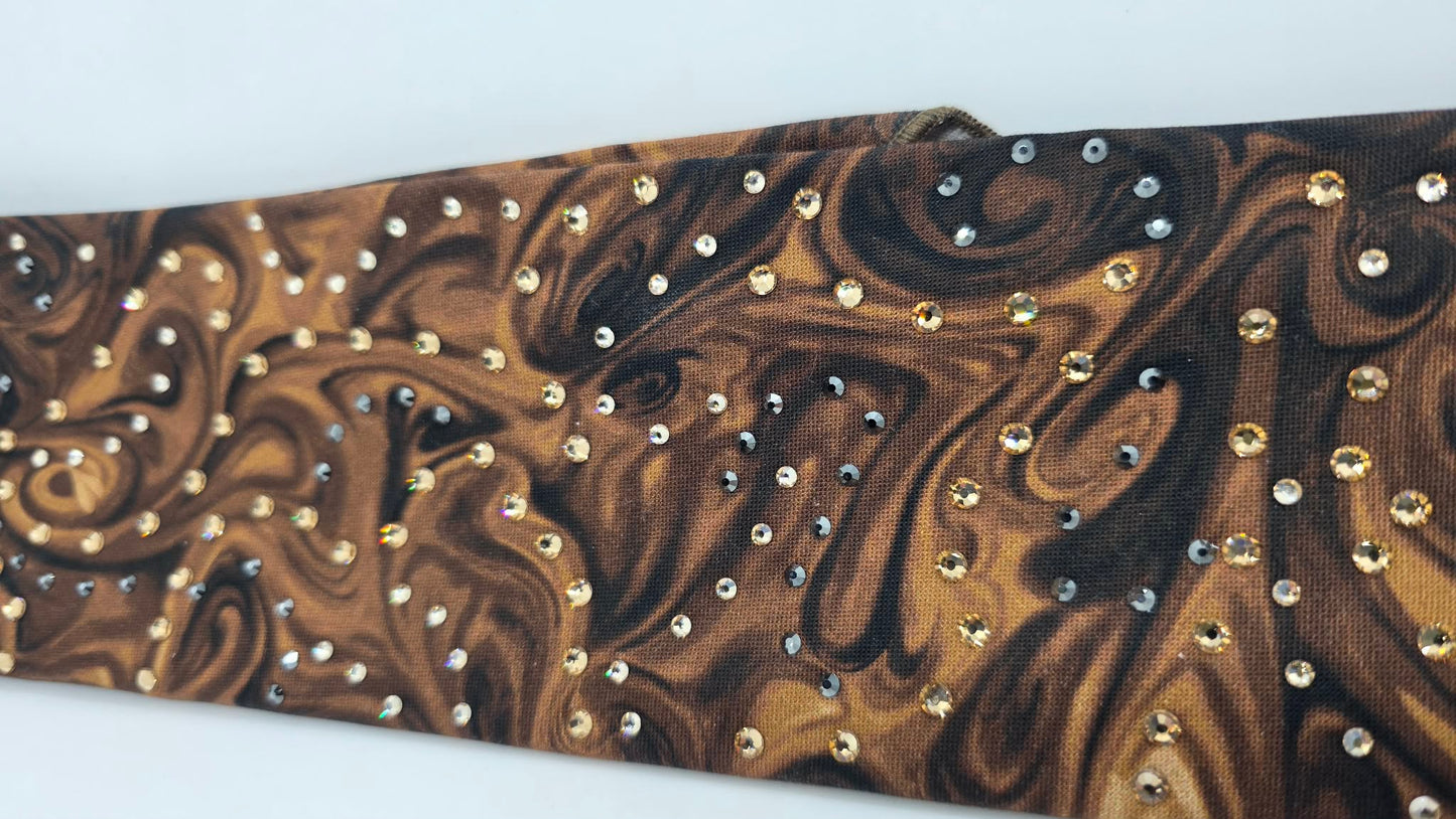 Brown Marble Bandana with Light Brown, Honey and Black Austrian Crystals (E60125)