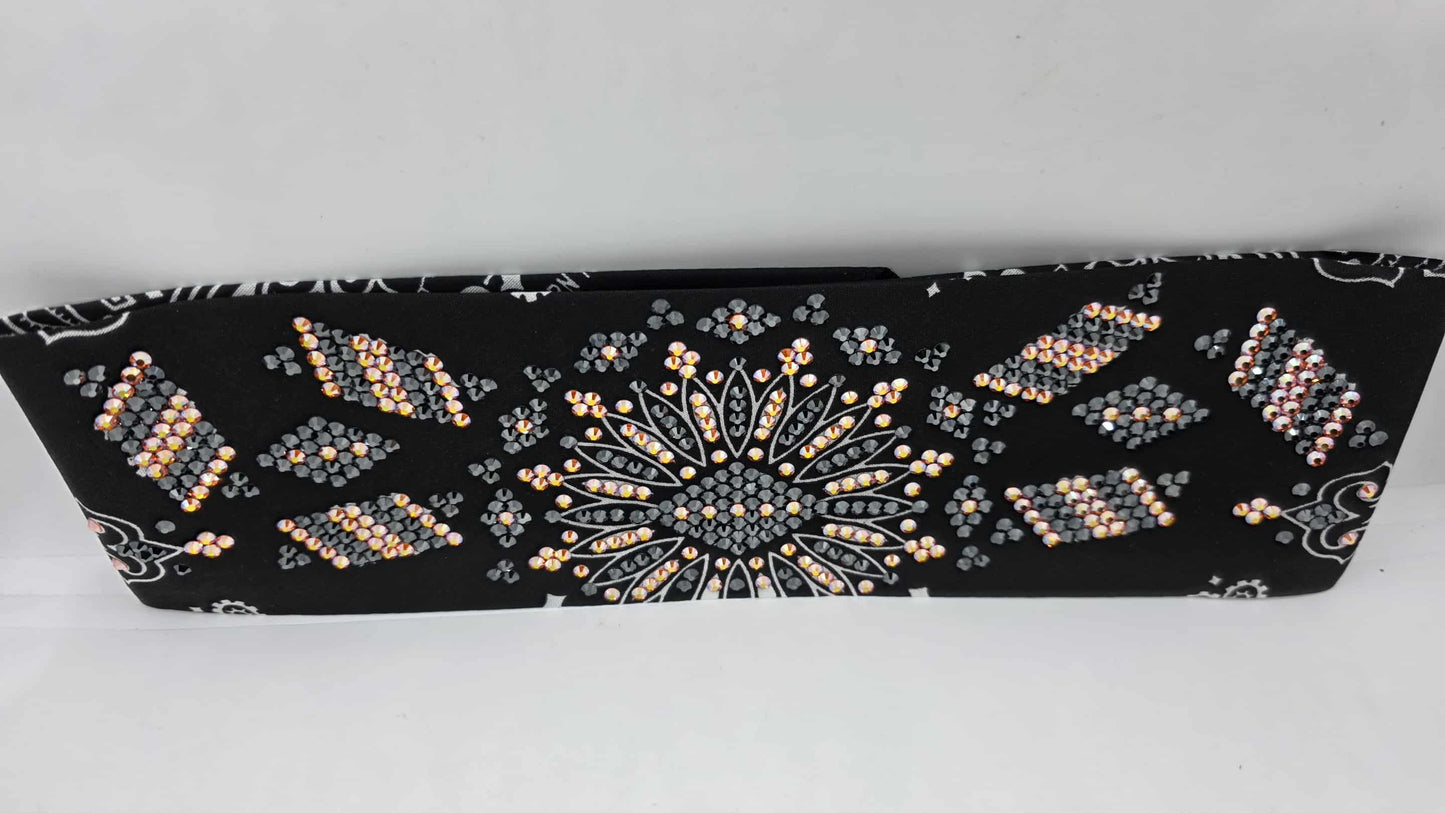 Super LeeAnnette Black Paisley Bandana with Sun Shimmer and Black Austrian Crystals (Sku4486)