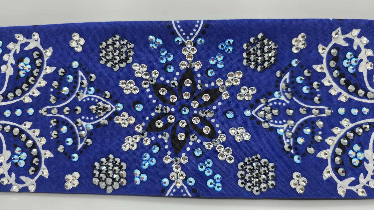 Super LeeAnnette Large Royal Blue Flower Bandana with Blue Shimmer, Black and Diamond Clear Austrian Crystals (sku40126)