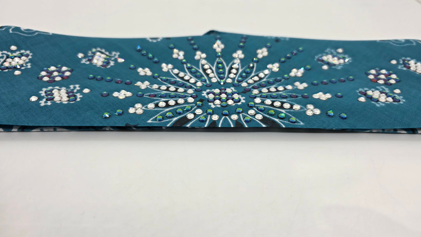 LeeAnnette Dark Teal Paisley Bandana with Vitrail and Diamond Clear Austrian Crystals (L40232)