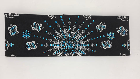 LeeAnnette Black Paisley Bandana with Jet Shimmer and Black Austrian Crystals (L40218)