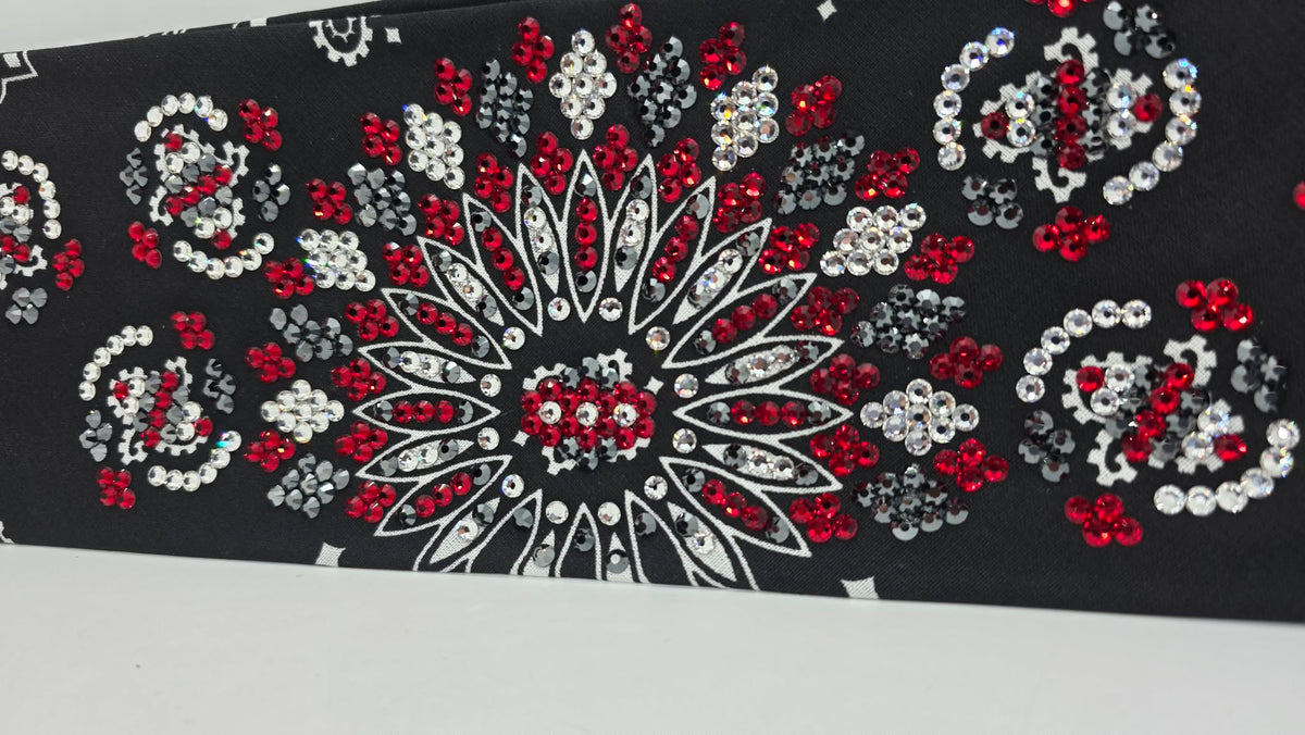 Super LeeAnnette Black Paisley Bandana with Red, Black and Diamond Clear Austrian Crystals (S48181)