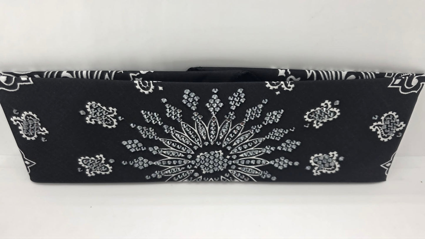 LeeAnnette Black Paisley Bandana with Black Austrian Crystals (L40248)