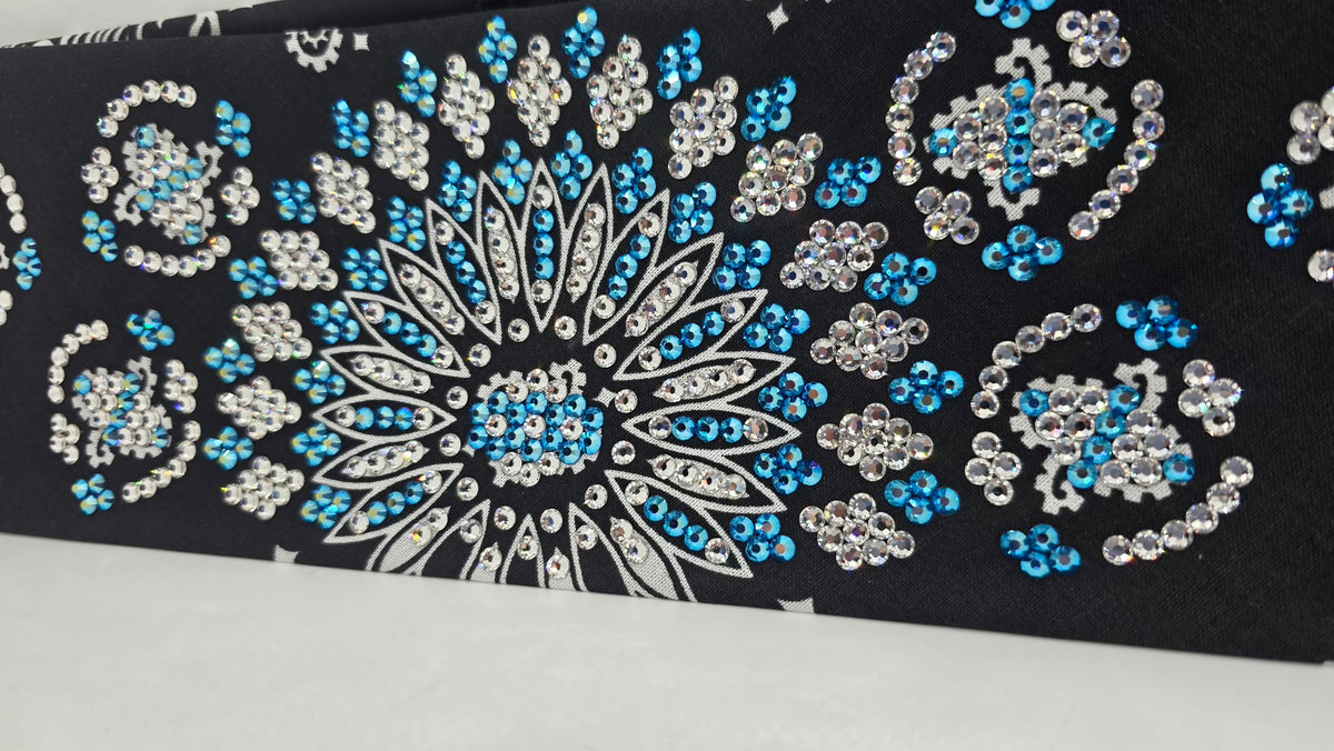 Super LeeAnnette Black Paisley Bandana with Capri Shimmer and Diamond Clear Austrian Crystals (S48209)