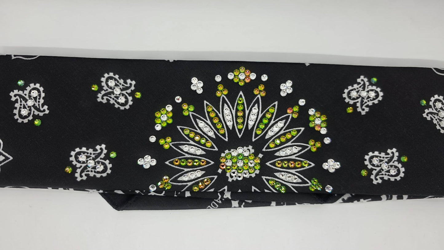 Black Paisley Bandana with Vitrail and Diamond Clear Austrian Crystals (E60106)