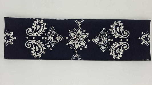 EXTRA BLING - Large Navy Blue Flower Bandana with Diamond Clear Austrian Crystals (sku6415)