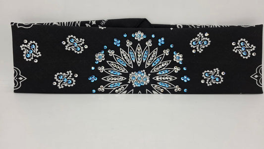 Black Paisley Bandana with Blue Violet Shimmer and Diamond Clear Austrian Crystals (E6425)