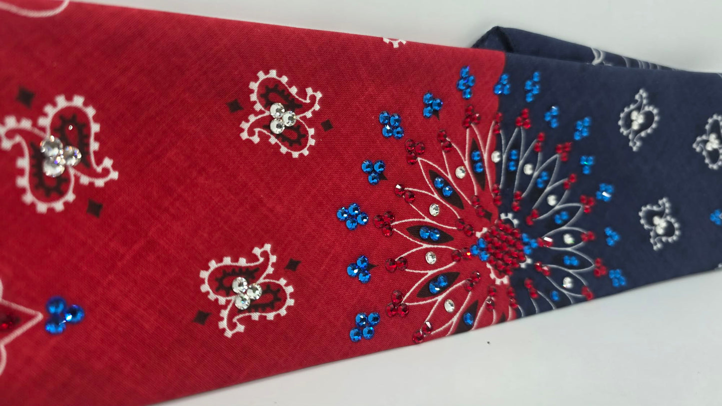 Red/Blue Paisley Bandana with Capri Blue, Red and Diamond Clear Austrian Crystals (E60157)