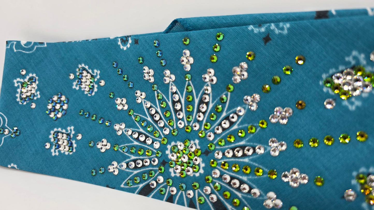 LeeAnnette Dark Teal Paisley Bandana with Vitrail and Diamond Clear Austrian Crystals (L40232)