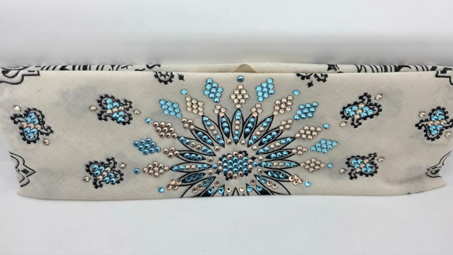 LeeAnnette Off White Paisley Bandana with Aqua and Honey Austrian Crystals (L40257)
