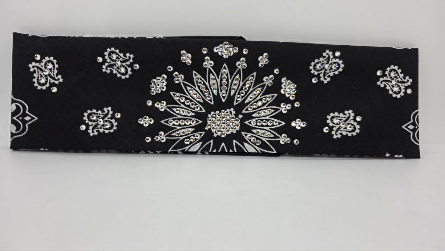 Black Paisley Bandana with Diamond Clear Austrian Crystals (E60138)