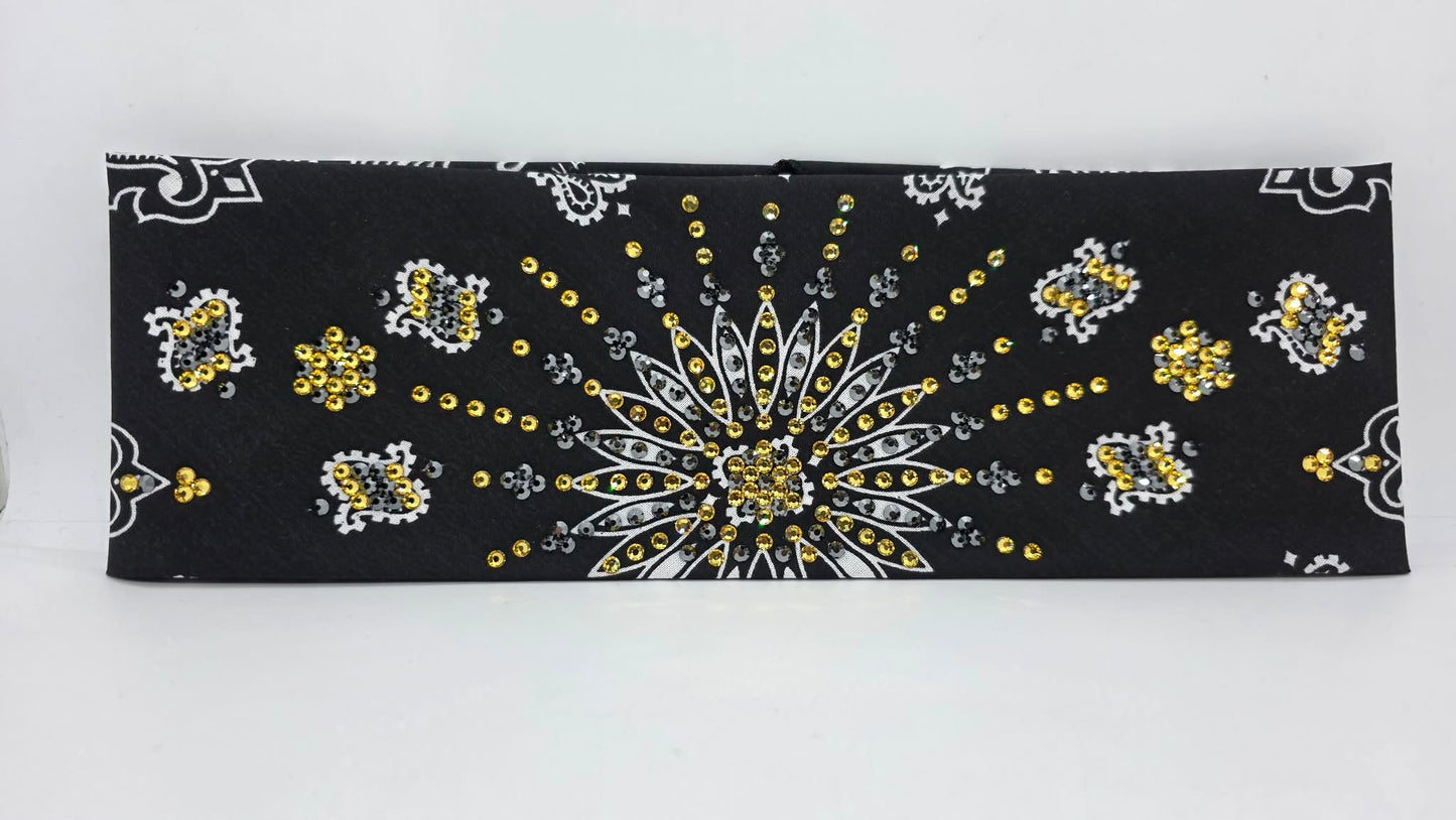 LeeAnnette Black Paisley Bandana with Light Topaz and Black Austrian Crystals (L40213)
