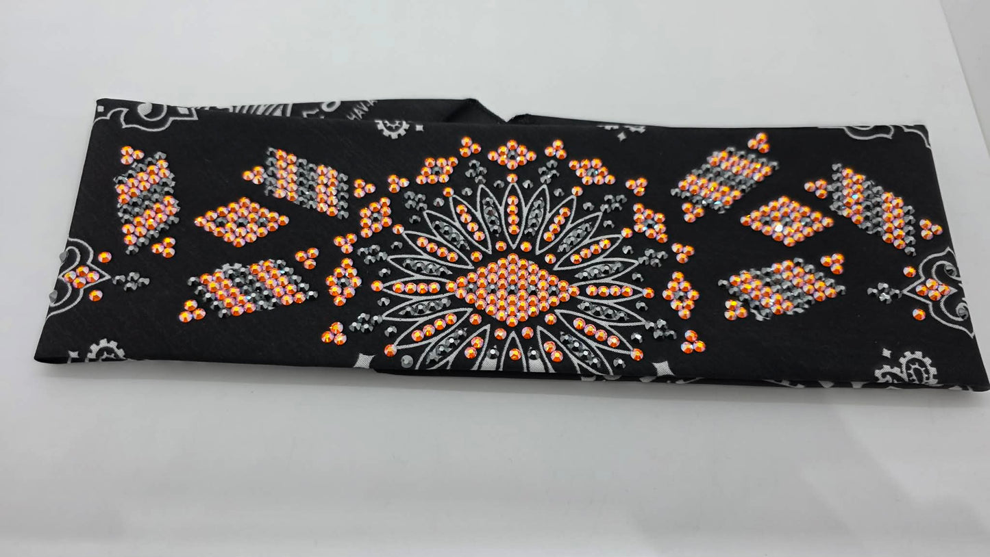 Super LeeAnnette Black Paisley Bandana with Lava and Black Austrian Crystals (S40155)