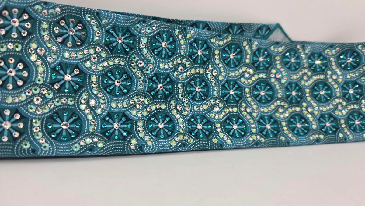 Super LeeAnnette Teal Flower Bandana with Bright Blue, Peridot Shimmer and Clear Austrian Crystals (S48197)