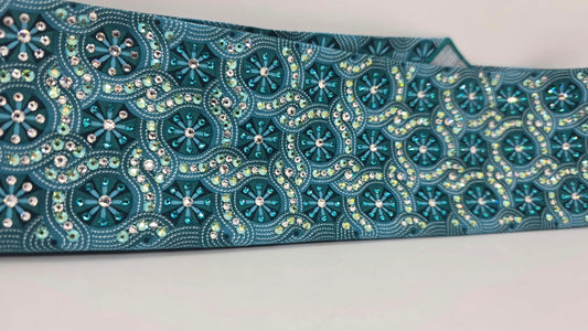 Super LeeAnnette Teal Flower Bandana with Bright Blue, Peridot Shimmer and Clear Austrian Crystals (S48197)
