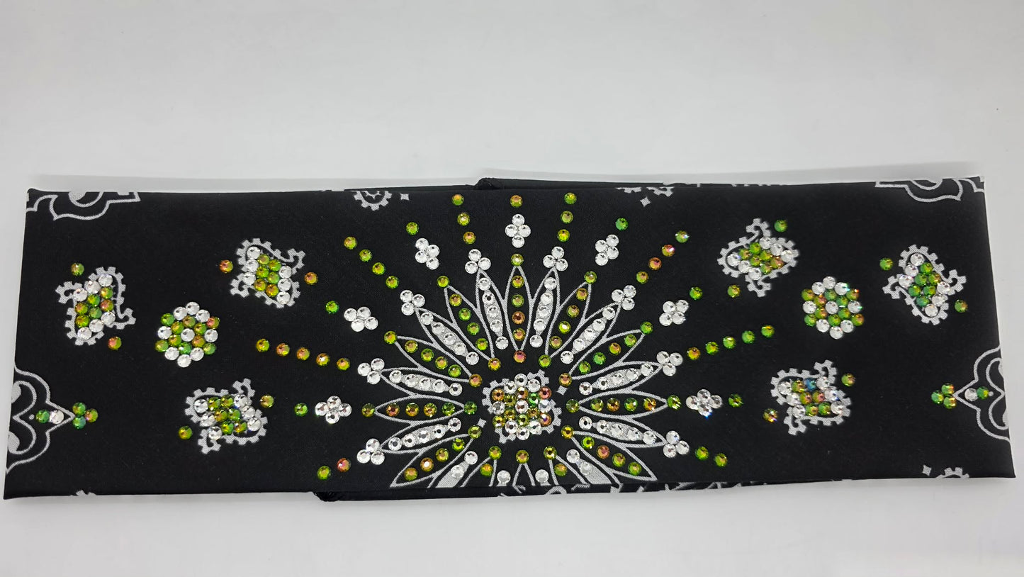 LeeAnnette Black Paisley Bandana with Vitrail and Diamond Clear Austrian Crystals (L40210)