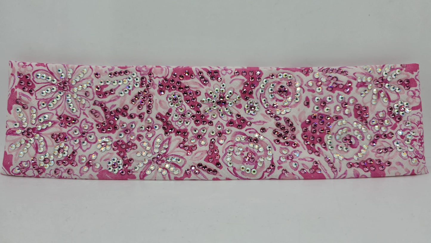 Super LeeAnnette Pink Flowers Bandana with Rose and Aurora Borealis Austrian Crystals (sku40147)