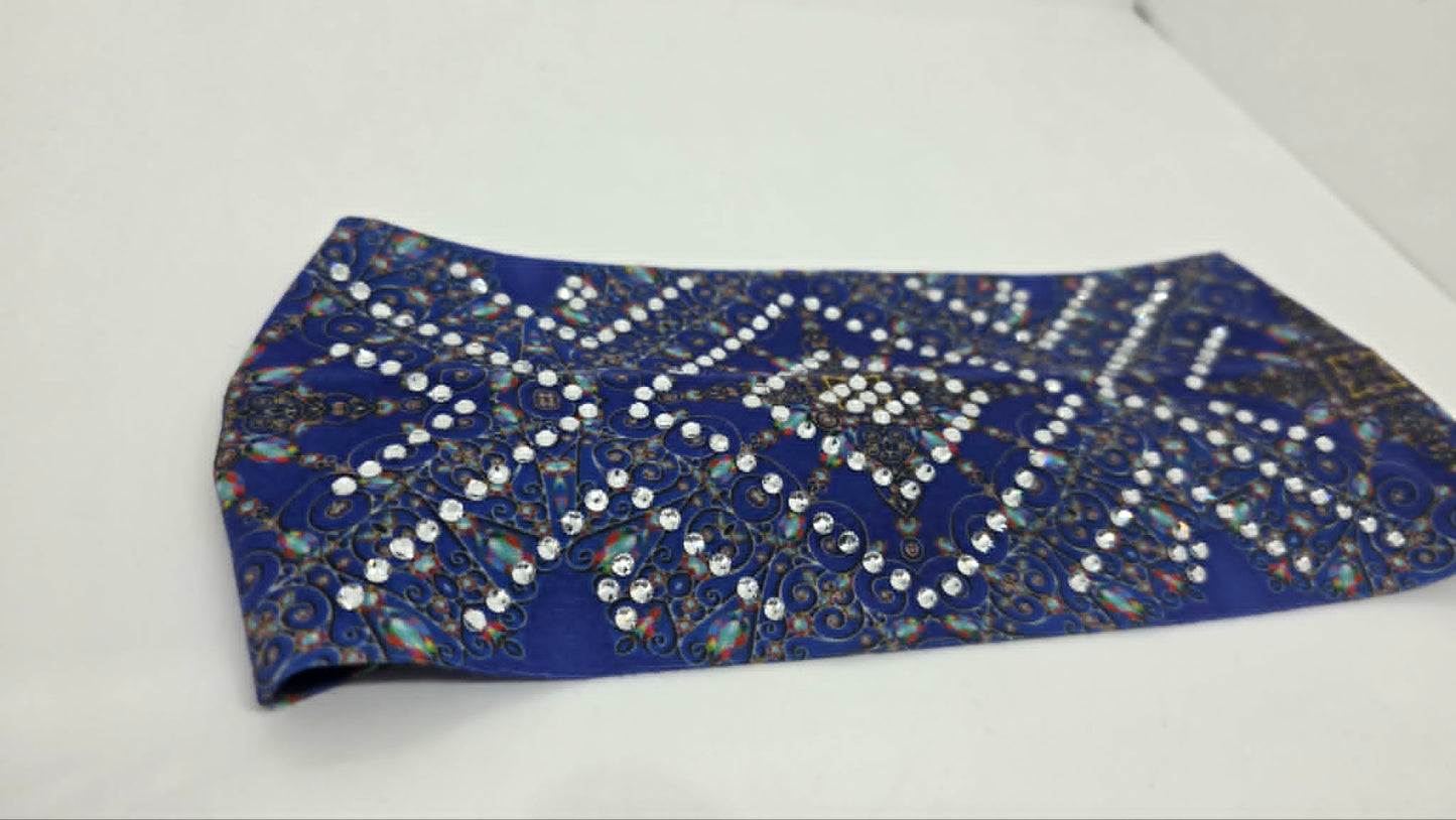 Stretchy Headband Blue with Clear Crystals (Sku5480)
