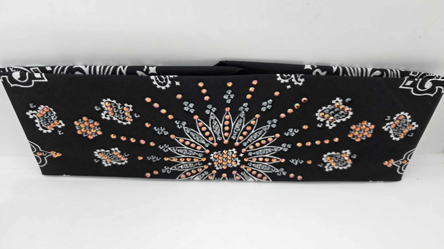 LeeAnnette Black Paisley Bandana with Lava and Black Austrian Crystals (sku40157)