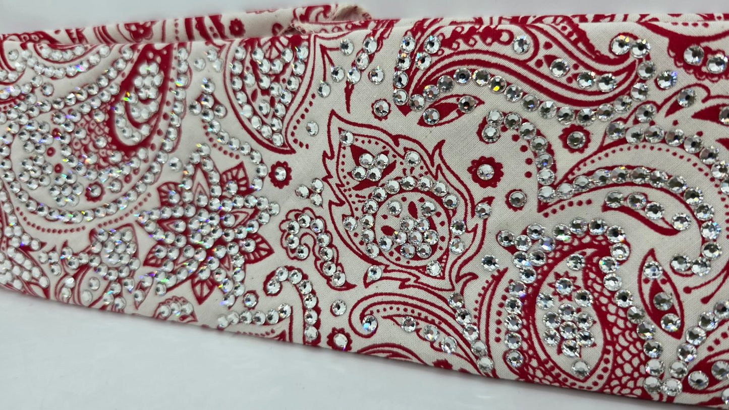 Super LeeAnnette Red on Cream Paisley Bandana with Diamond Clear Austrian Crystals (S48149)