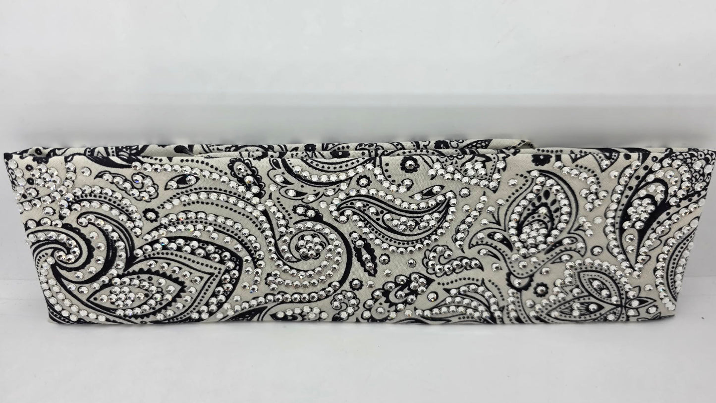 Super LeeAnnette Navy on Cream Paisley Bandana with Diamond Clear Austrian Crystals (S48147)