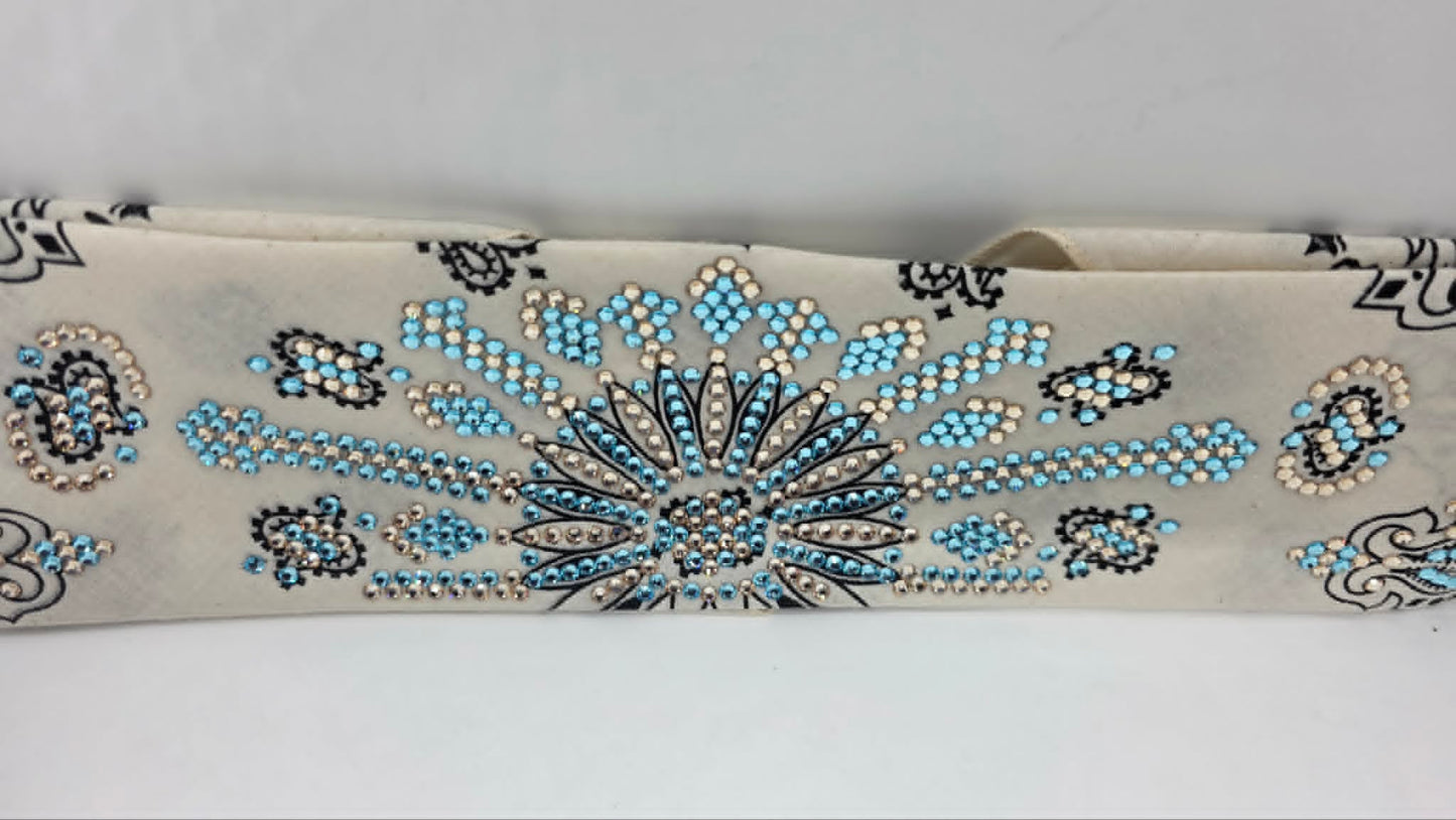 Super LeeAnnette Off White Paisley Bandana with Aqua and Honey Austrian Crystals (S48161)