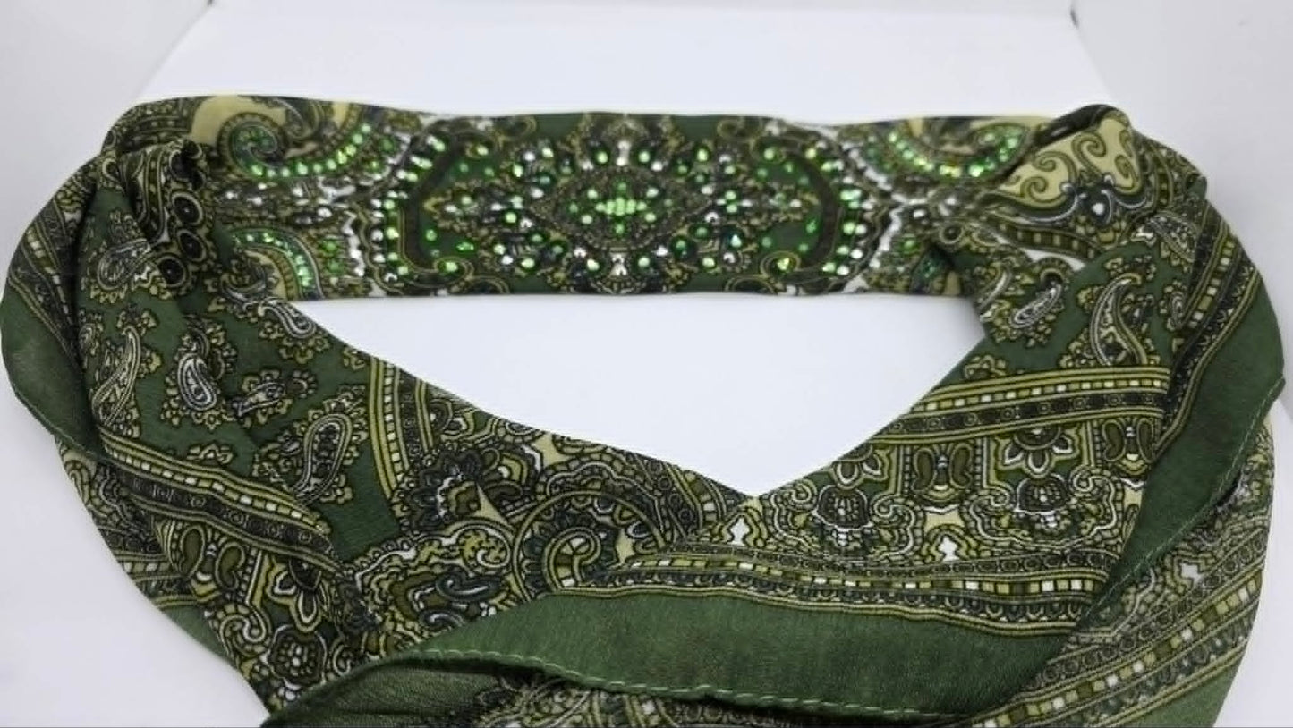 Green Scarf with Light Green, Dark Green and Chrome Austrian Crystals (LS30008)