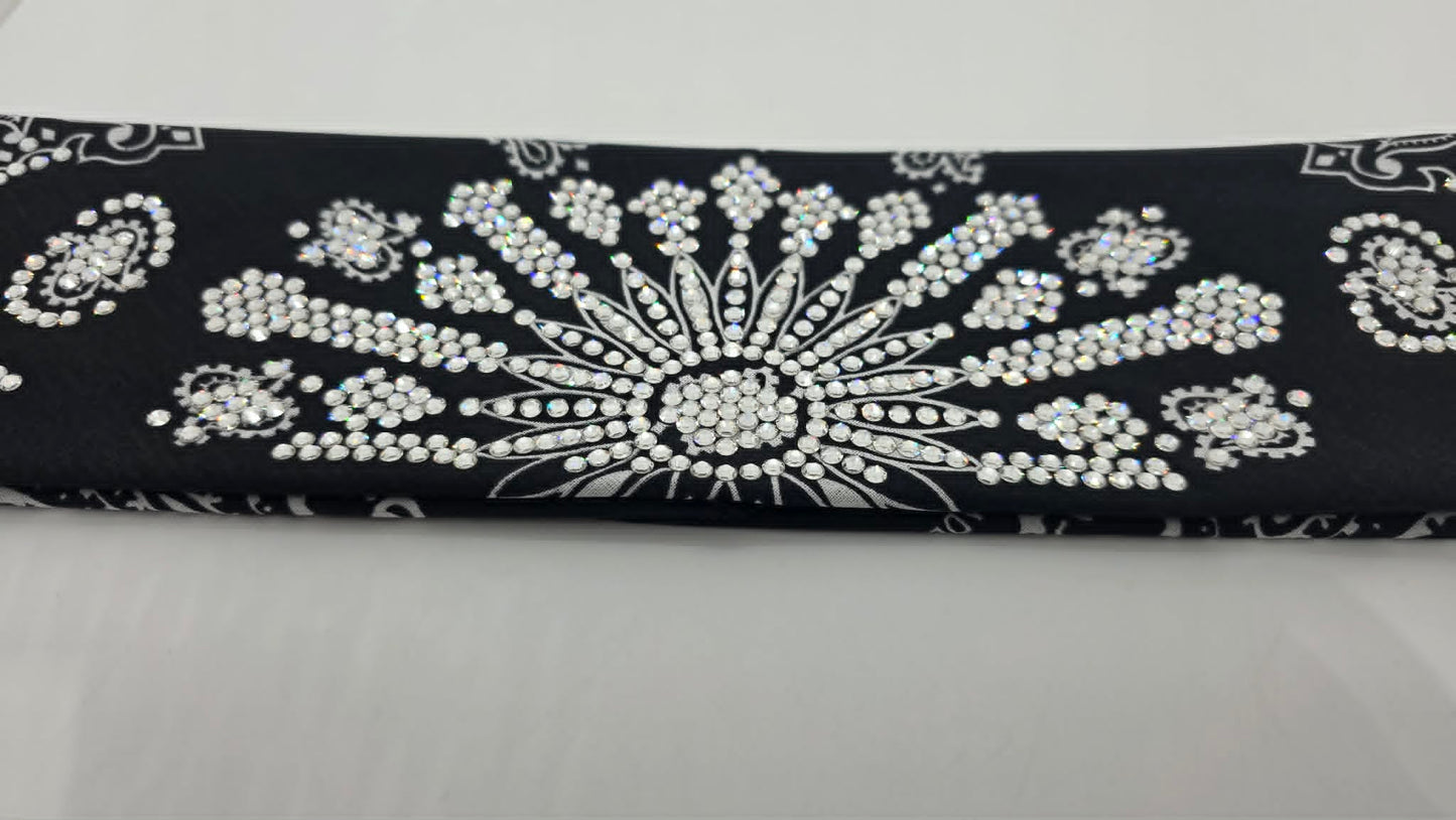 Super LeeAnnette Black Paisley Bandana with Diamond Clear Austrian Crystals (S48153)
