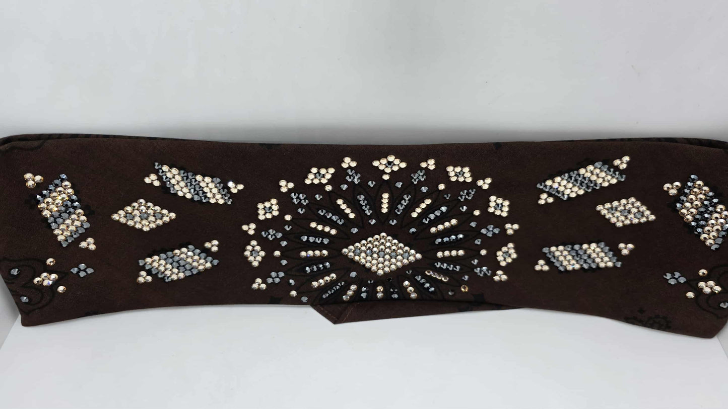 Super LeeAnnette Large Brown Bandana with Honey and Black Austrian Crystals (sku40121)