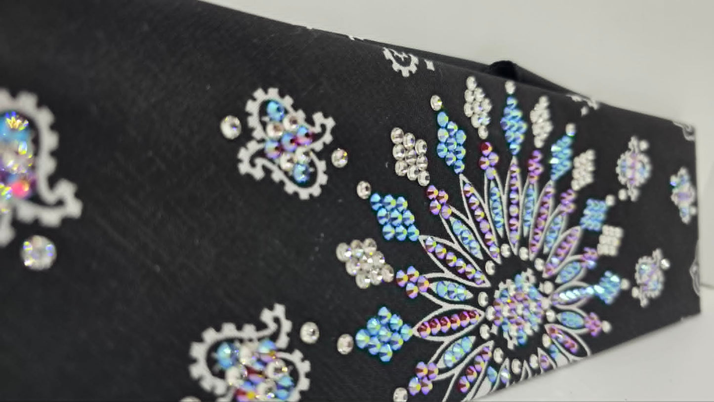 LeeAnnette Black Paisley Bandana with Red Shimmer, Blue Shimmer and Diamond Clear Austrian Crystals (L40258)