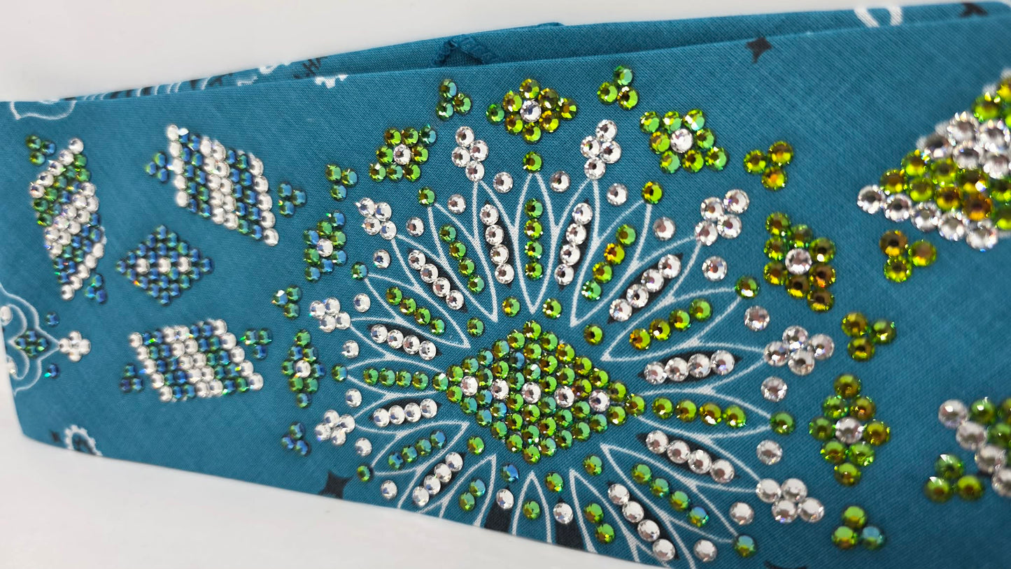 Super LeeAnnette Dark Teal Paisley Bandana with Vitrail and Diamond Sea Austrian Crystals (S48141)