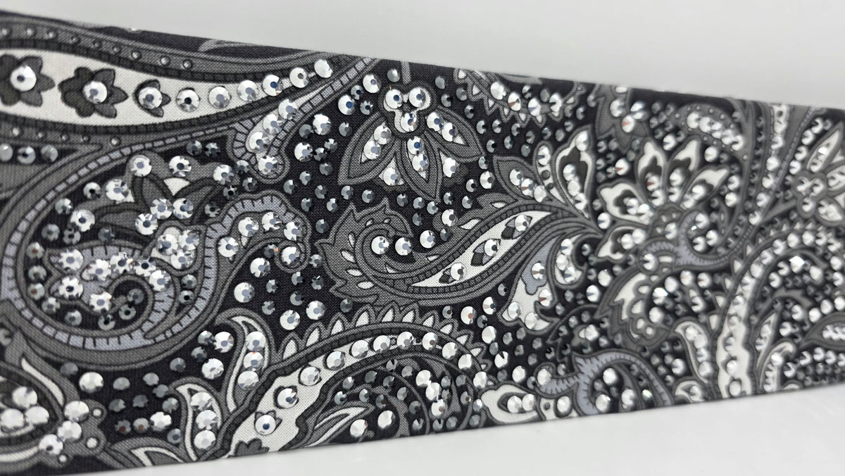 Super LeeAnnette Large Black Paisley Bandana with Black and Chrome Austrian Crystals (S48208)
