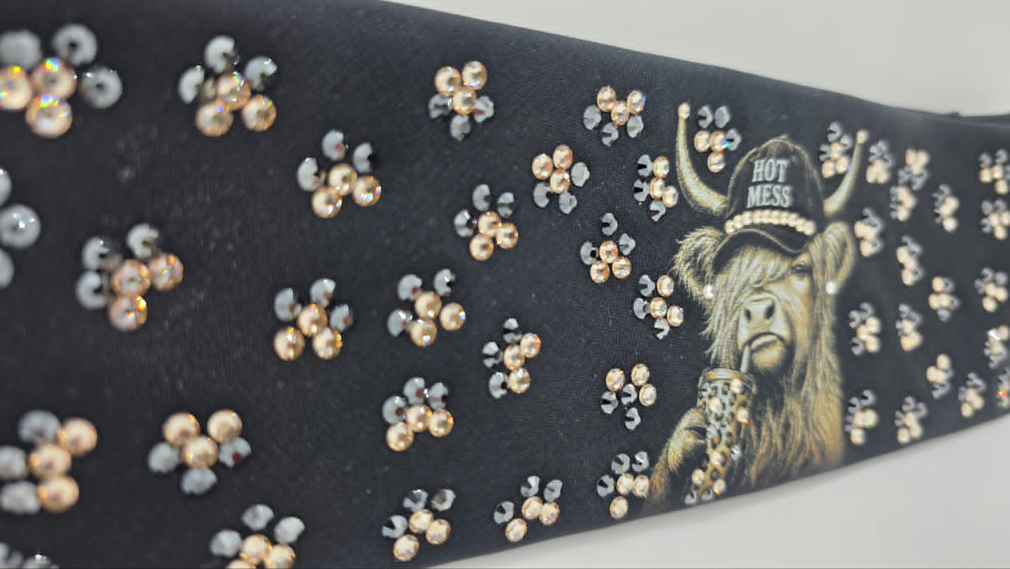 LeeAnnette Highlander Cow Bandana with  Honey and Black Austrian Crystals (L40268)