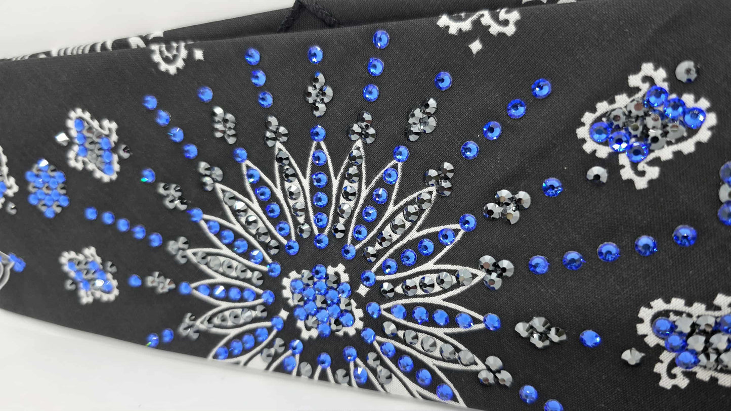 LeeAnnette Black Paisley Bandana with Blue and Black Austrian Crystals (sku40156)