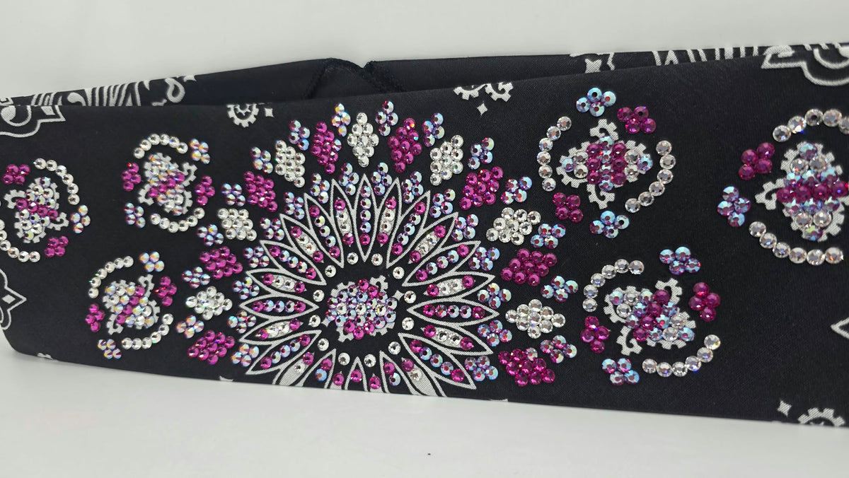 Super LeeAnnette Black Paisley Bandana with Fuchsia, Fuchsia Shimmer and Clear Austrian Crystals (S48198)