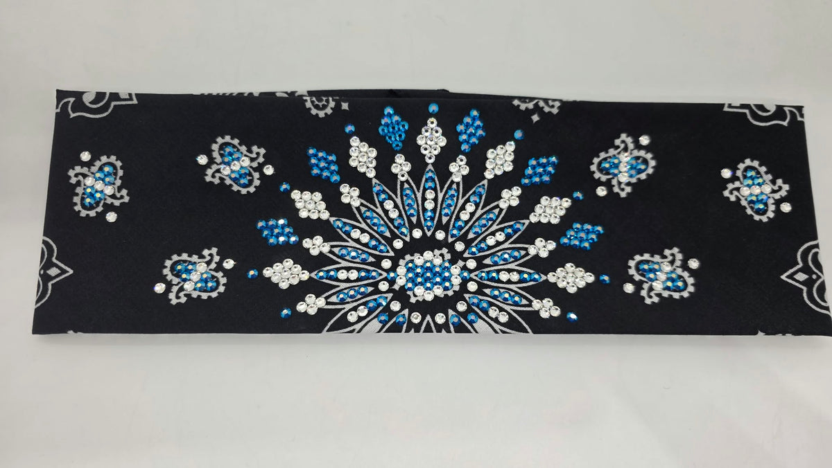 LeeAnnette Black Paisley Bandana with Capri Shimmer and Diamond Clear Austrian Crystals (L40298)