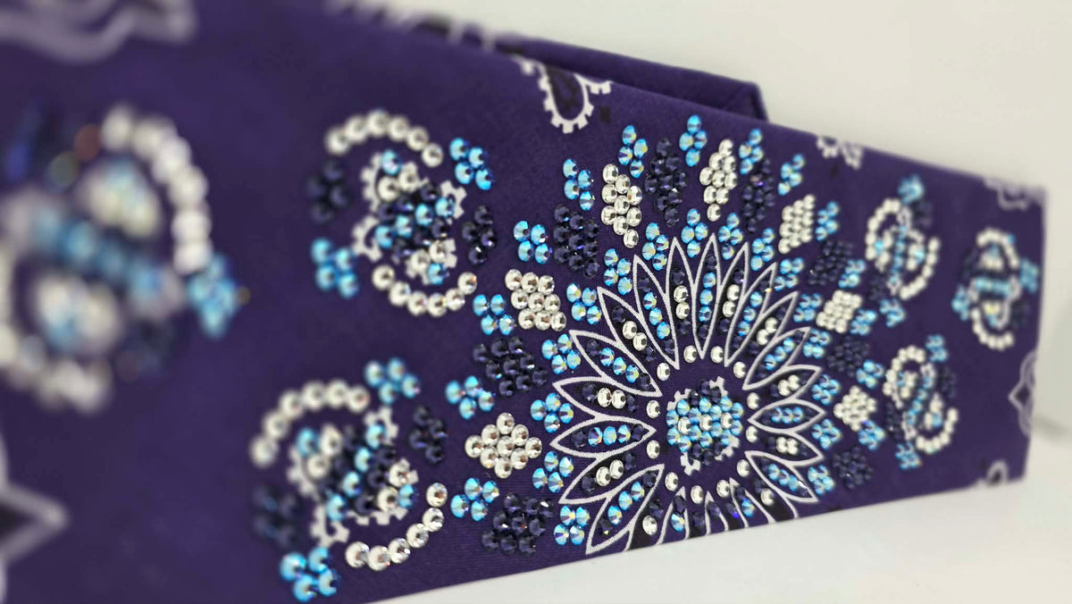 Super LeeAnnette Purple Paisley Bandana with Dark Purple, Blue Shimmer and Diamond Clear Austrian Crystals (S48185)