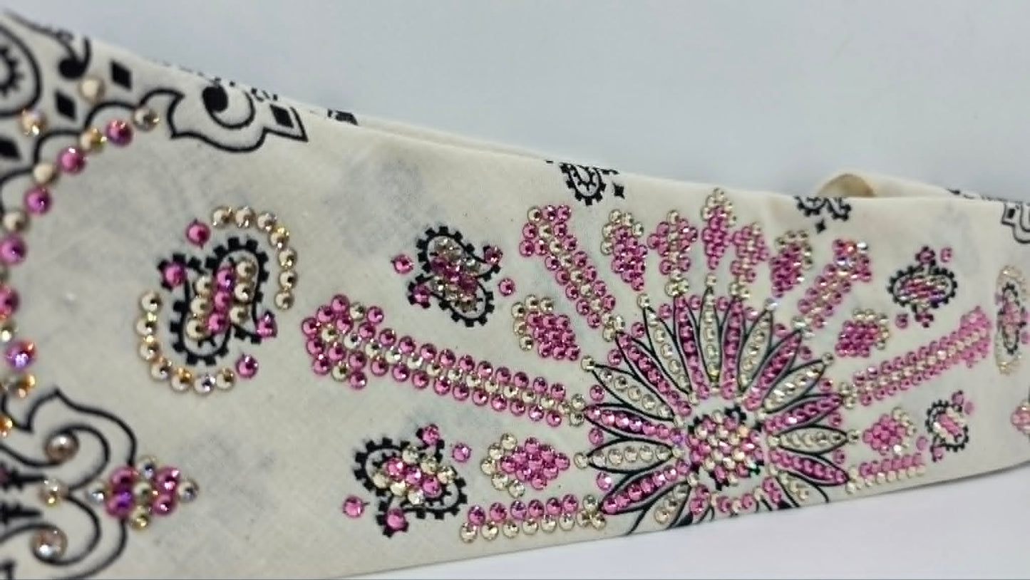Super LeeAnnette Off White Paisley Bandana with Rose and Honey Austrian Crystals (S48160)