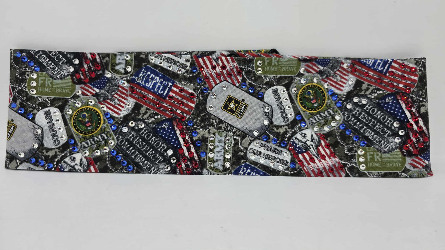 EXTRA BLING -Army Bandana with Red, Blue and Diamond Clear Austrian Crystals (sku6418)